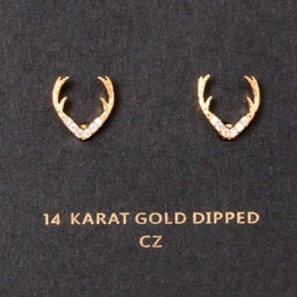 NWT, Jeweled 14K Gold-Plated Antler Stud Earrings with Cubic Zirconia, Gold - Picture 3 of 15